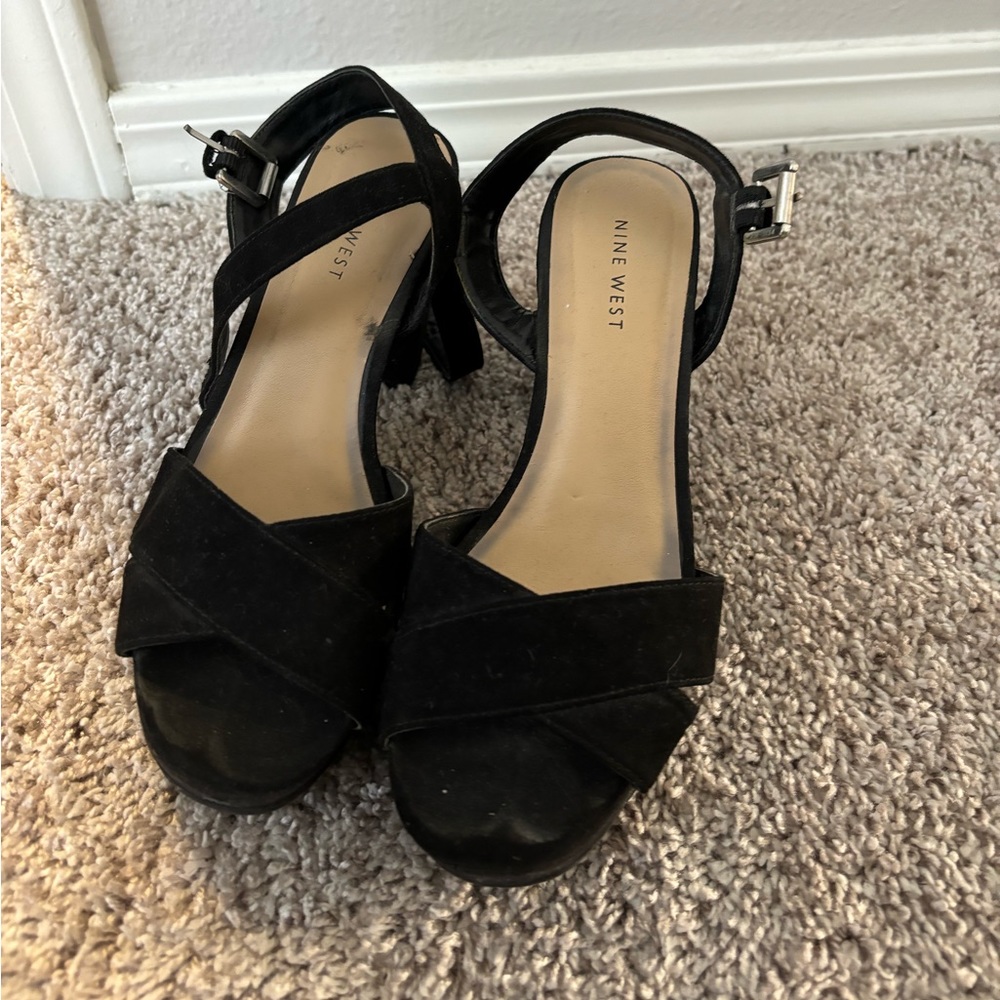 Black Nine West suede block heel women’s